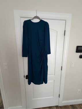 Ann Taylor Teal Long Sleeve Ruched Midi Dress